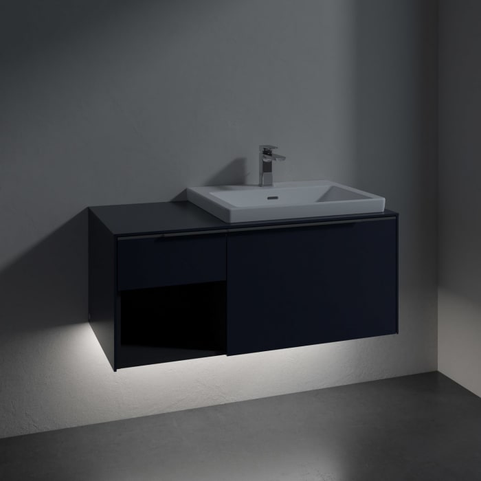 Villeroy & Boch Subway 3.0 Badmöbel-Set 100,1 cm mit Beleuchtung, Waschbecken rechts mit CeramicPlus