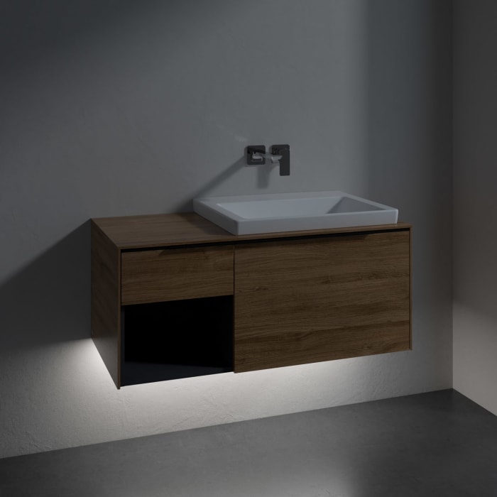 Villeroy & Boch Subway 3.0 Badmöbel-Set 100,1 cm mit Beleuchtung, Griff volcano black, Waschbecken rechts