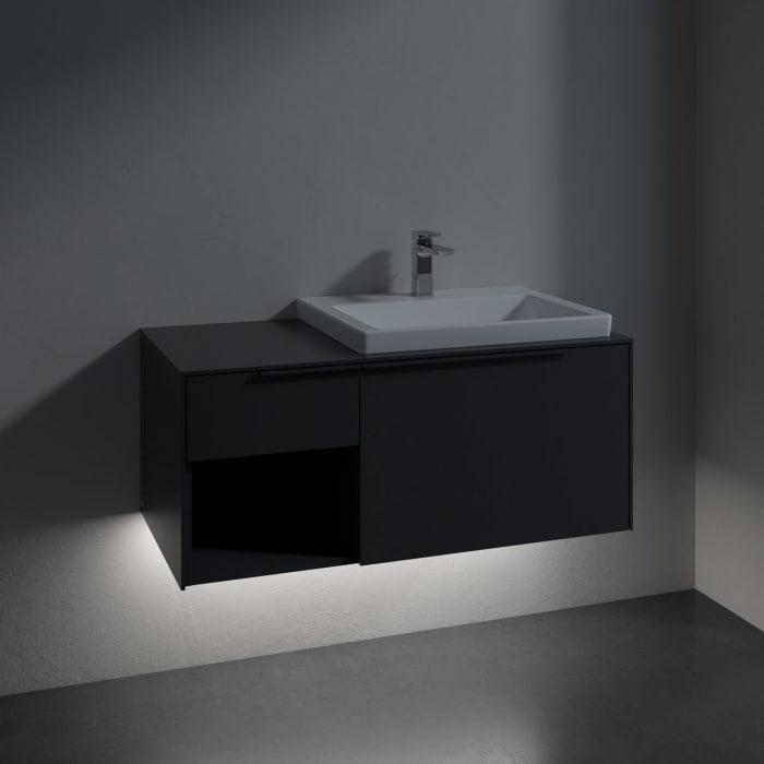 Villeroy & Boch Subway 3.0 Badmöbel-Set 100,1 cm mit Beleuchtung, Griff in Möbelfarbe, Waschbecken rechts