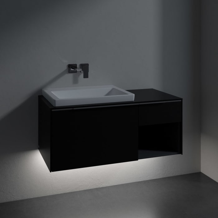 Villeroy & Boch Subway 3.0 Badmöbel-Set 100,1 cm mit Beleuchtung, Waschbecken links mit CeramicPlus