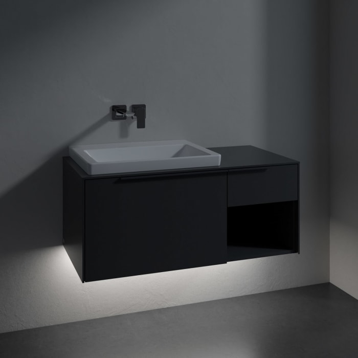 Villeroy & Boch Subway 3.0 Badmöbel-Set 100,1 cm mit Beleuchtung, Griff in Möbelfarbe, Waschbecken links