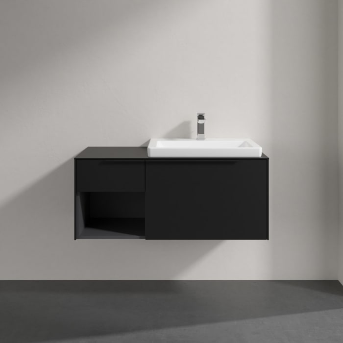 Villeroy & Boch Subway 3.0 Badmöbel-Set 100,1 cm Griff volcano black, Waschbecken rechts