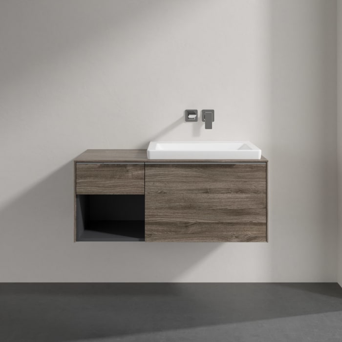 Villeroy & Boch Subway 3.0 Badmöbel-Set 100,1 cm mit Beleuchtung, Waschbecken rechts mit CeramicPlus