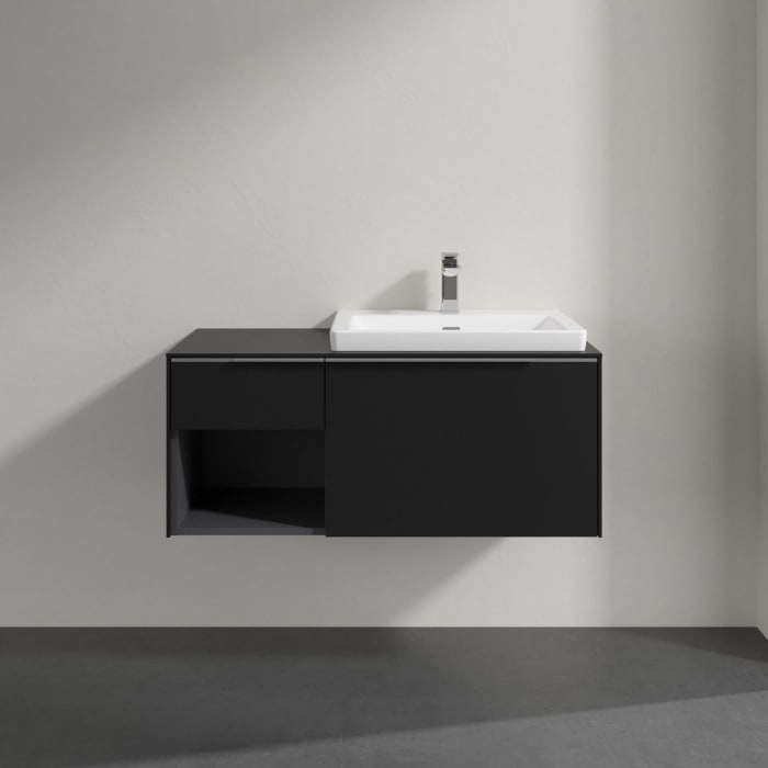 Villeroy & Boch Subway 3.0 Badmöbel-Set 100,1 cm mit Beleuchtung, Waschbecken rechts mit CeramicPlus