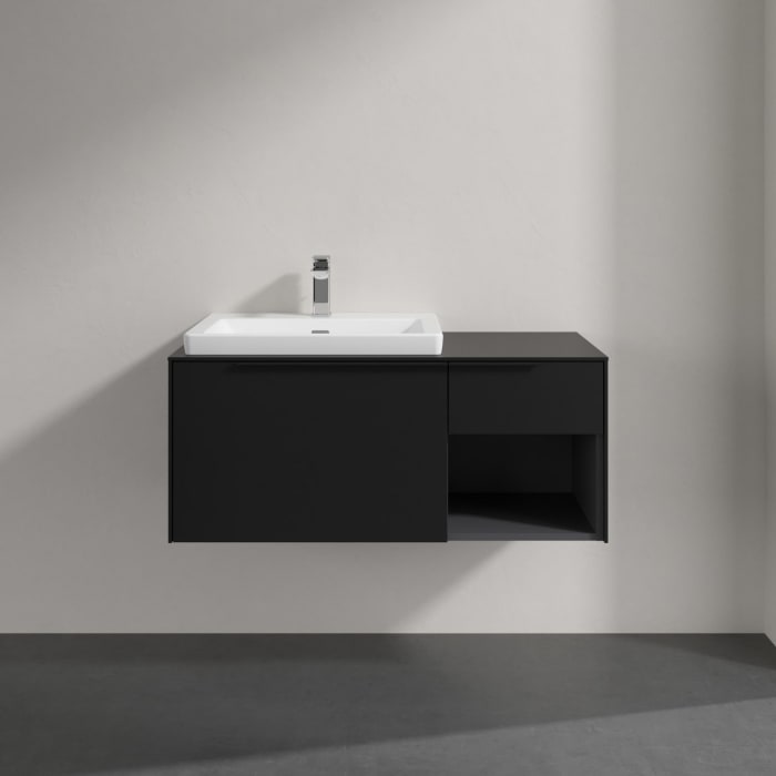 Villeroy & Boch Subway 3.0 Badmöbel-Set 100,1 cm Griff volcano black, Waschbecken links mit CeramicPlus