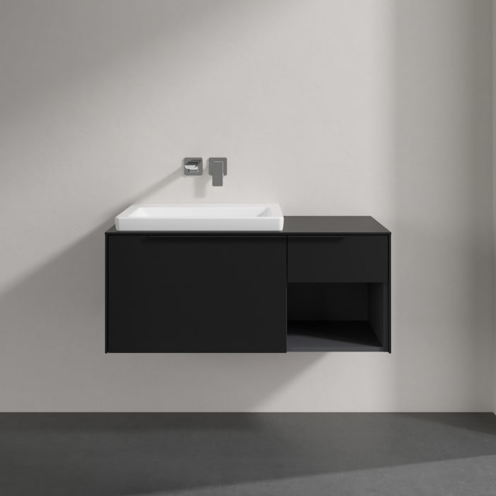 Villeroy & Boch Subway 3.0 Badmöbel-Set 100,1 cm mit Beleuchtung, Griff volcano black, Waschbecken links