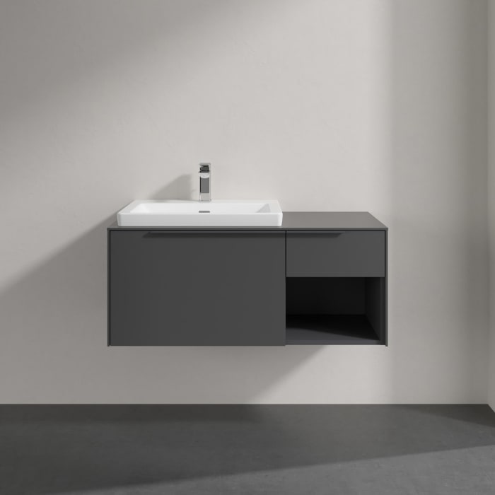 Villeroy & Boch Subway 3.0 Badmöbel-Set 100,1 cm mit Beleuchtung, Griff in Möbelfarbe, Waschbecken links mit CeramicPlus