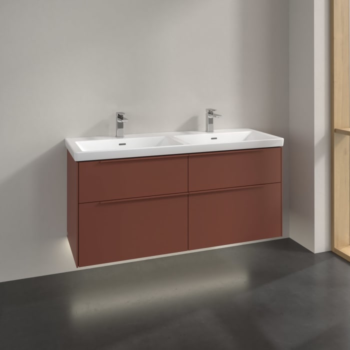 Villeroy & Boch Subway 3.0 Waschtischunterschrank 127,2 cm, 4 Auszüge, mit LED-Beleuchtung, für Doppel-Waschtisch