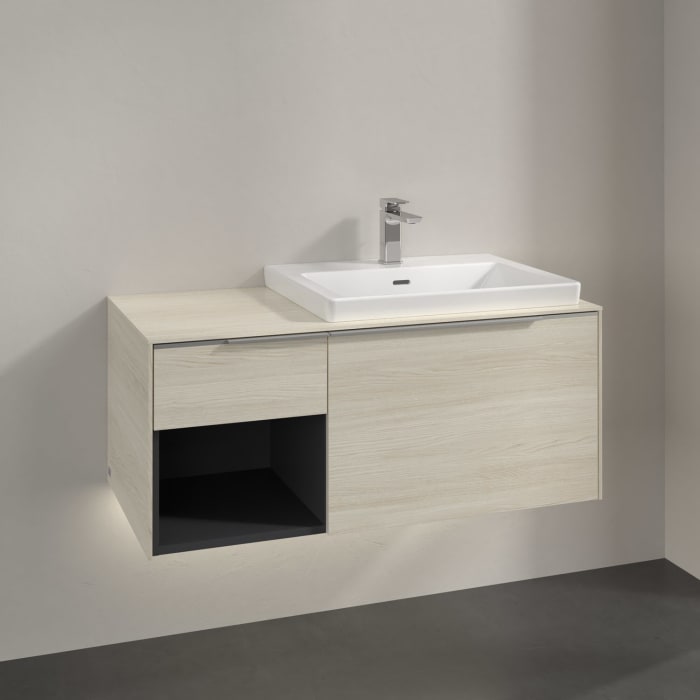 Villeroy & Boch Subway 3.0 Waschtischunterschrank 100,1 cm, 2 Auszüge und Regal links, mit LED-Beleuchtung