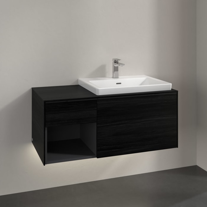 Villeroy & Boch Subway 3.0 Waschtischunterschrank 100,1 cm, 2 Auszüge und Regal links, mit LED-Beleuchtung