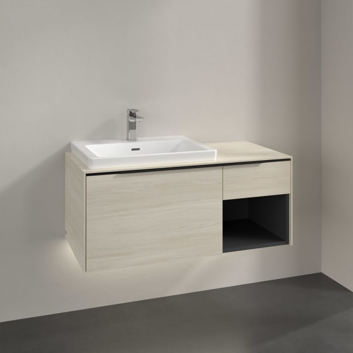 Villeroy & Boch Subway 3.0 Waschtischunterschrank 100,1 cm, 2 Auszüge und Regal rechts, mit LED-Beleuchtung