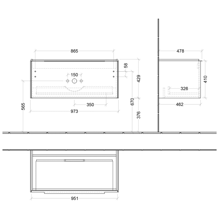 Villeroy & Boch Subway 3.0 Waschtischunterschrank 97,3 cm, 1 Auszug, ohne LED-Beleuchtung