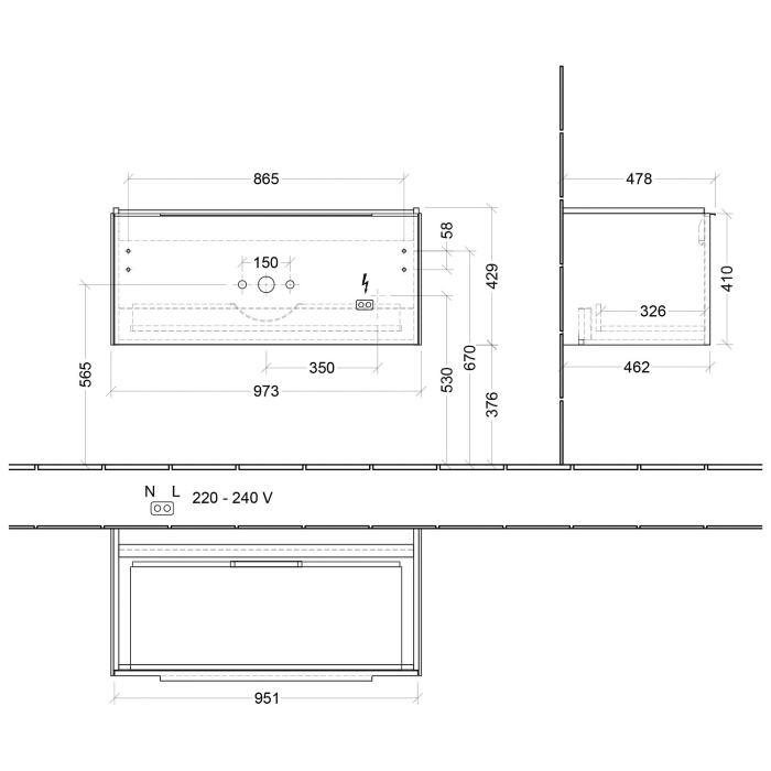 Villeroy & Boch Subway 3.0 Waschtischunterschrank 97,3 cm, 1 Auszug, mit LED-Beleuchtung