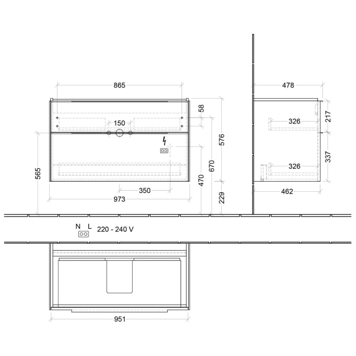 Villeroy & Boch Subway 3.0 Waschtischunterschrank 97,3 cm, 2 Auszüge, mit LED-Beleuchtung