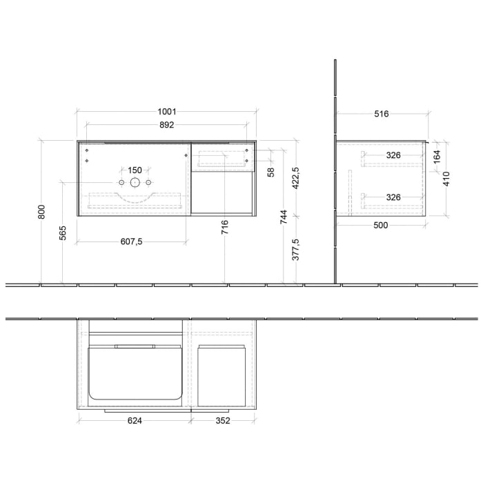 Villeroy & Boch Subway 3.0 Waschtischunterschrank 100,1 cm, 2 Auszüge und Regal rechts, ohne LED-Beleuchtung