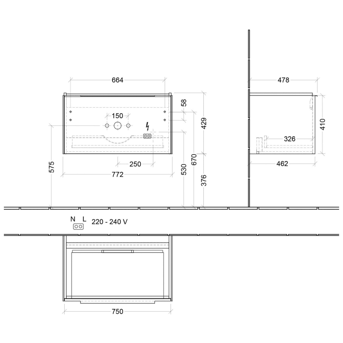 Villeroy & Boch Subway 3.0 Waschtischunterschrank 77,2 cm, 1 Auszug, mit LED-Beleuchtung