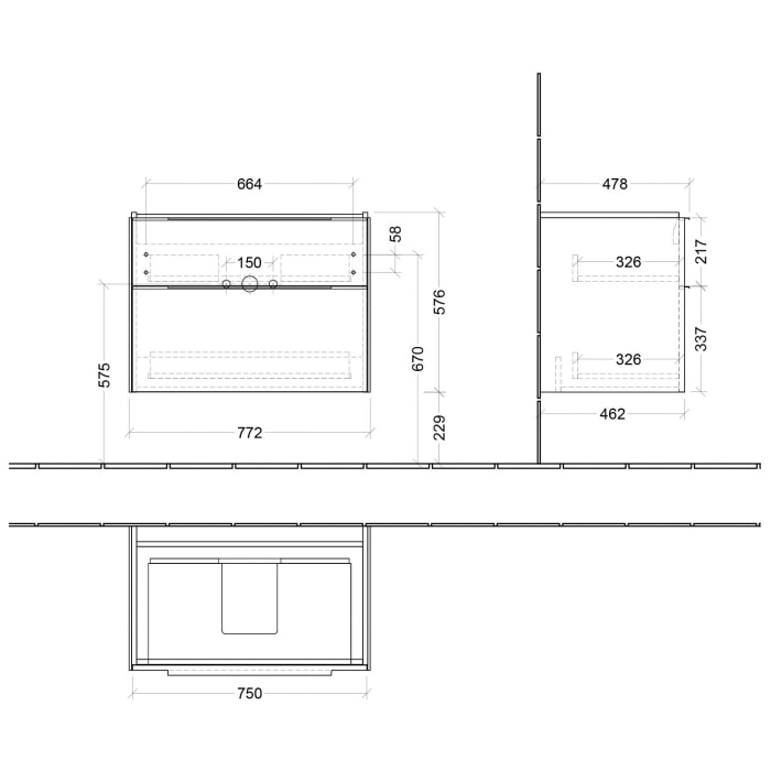 Villeroy & Boch Subway 3.0 Waschtischunterschrank 77,2 cm, 2 Auszüge, ohne LED-Beleuchtung