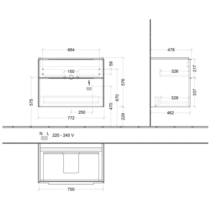 Villeroy & Boch Subway 3.0 Waschtischunterschrank 77,2 cm, 2 Auszüge, mit LED-Beleuchtung