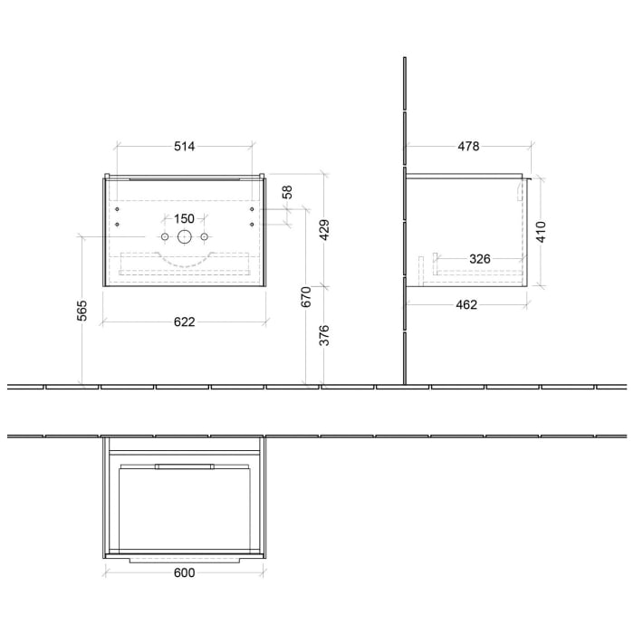 Villeroy & Boch Subway 3.0 Waschtischunterschrank 62,2 cm, 1 Auszug, ohne LED-Beleuchtung