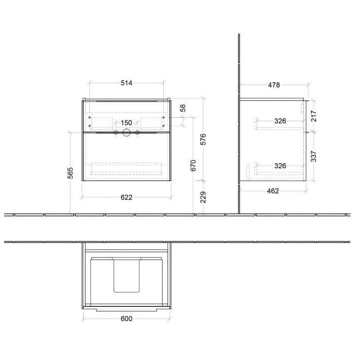 Villeroy & Boch Subway 3.0 Waschtischunterschrank 62,2 cm, 2 Auszüge, ohne LED-Beleuchtung