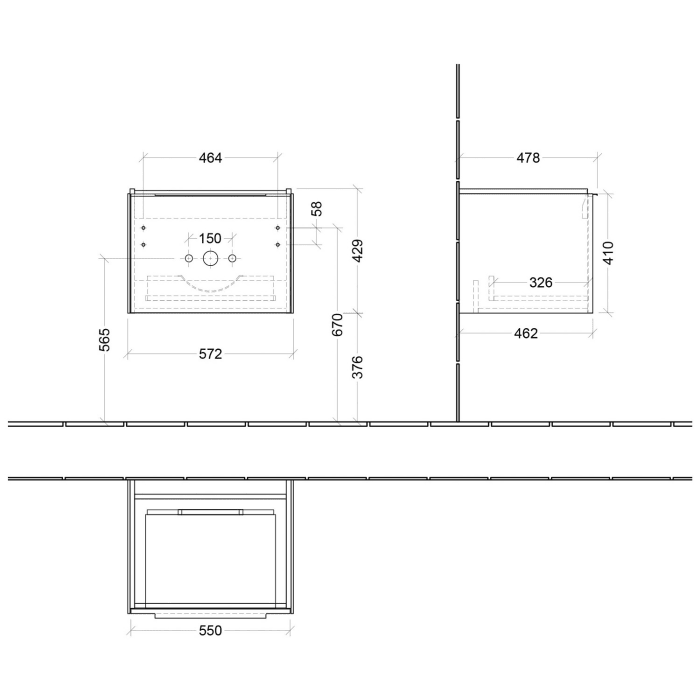 Villeroy & Boch Subway 3.0 Waschtischunterschrank 57,2 cm, 1 Auszug, ohne LED-Beleuchtung