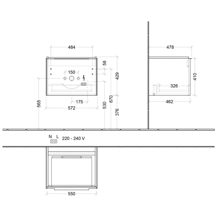 Villeroy & Boch Subway 3.0 Waschtischunterschrank 57,2 cm, 1 Auszug, mit LED-Beleuchtung