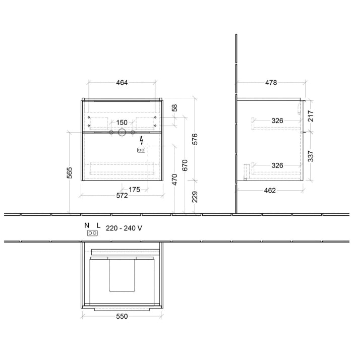 Villeroy & Boch Subway 3.0 Waschtischunterschrank 57,2 cm, 2 Auszüge, mit LED-Beleuchtung