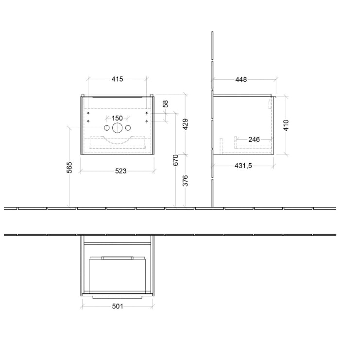 Villeroy & Boch Subway 3.0 Waschtischunterschrank 52,3 cm, 1 Auszug, ohne LED-Beleuchtung