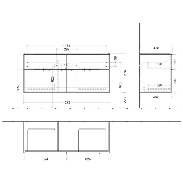 Villeroy & Boch Subway 3.0 Waschtischunterschrank 127,2 cm, 4 Auszüge, ohne LED-Beleuchtung