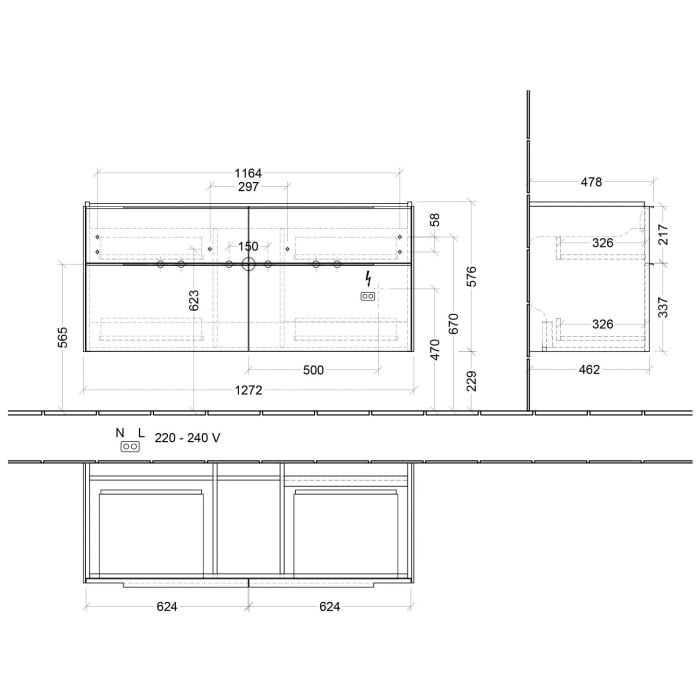 Villeroy & Boch Subway 3.0 Waschtischunterschrank 127,2 cm, 4 Auszüge, mit LED-Beleuchtung