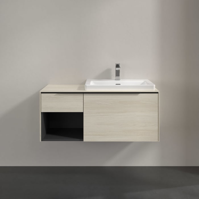 Villeroy & Boch Subway 3.0 Waschtischunterschrank 100,1 cm, 2 Auszüge und Regal links, mit LED-Beleuchtung