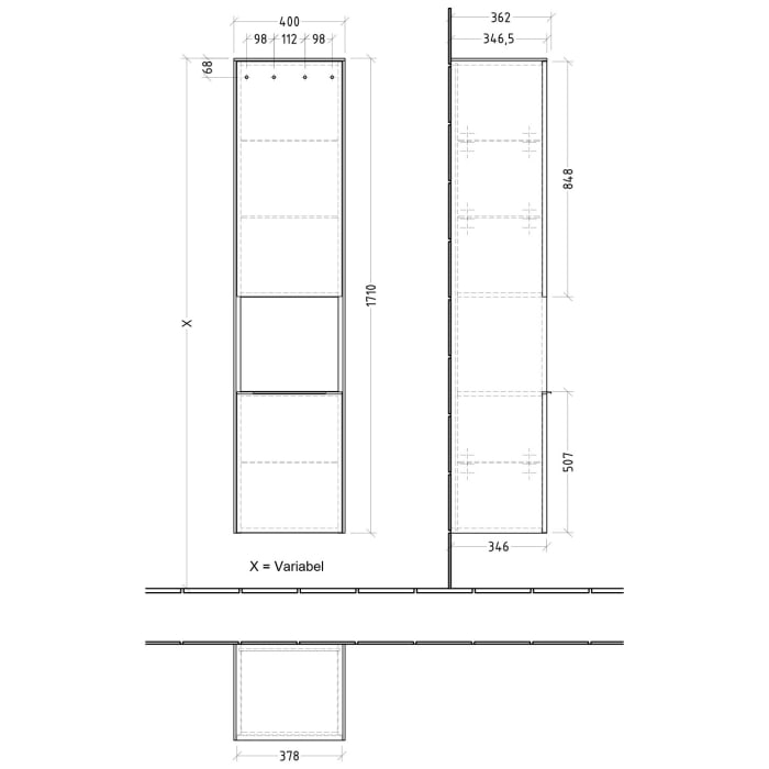 Villeroy & Boch Subway 3.0 Hochschrank 40 x 171 cm mit 1 offenen Fach und 2 Türen, Anschlag links