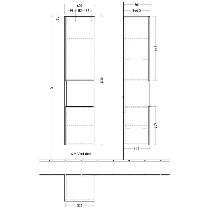 Villeroy & Boch Subway 3.0 Hochschrank 40 x 171 cm mit 1 offenen Fach und 2 Türen, Anschlag rechts