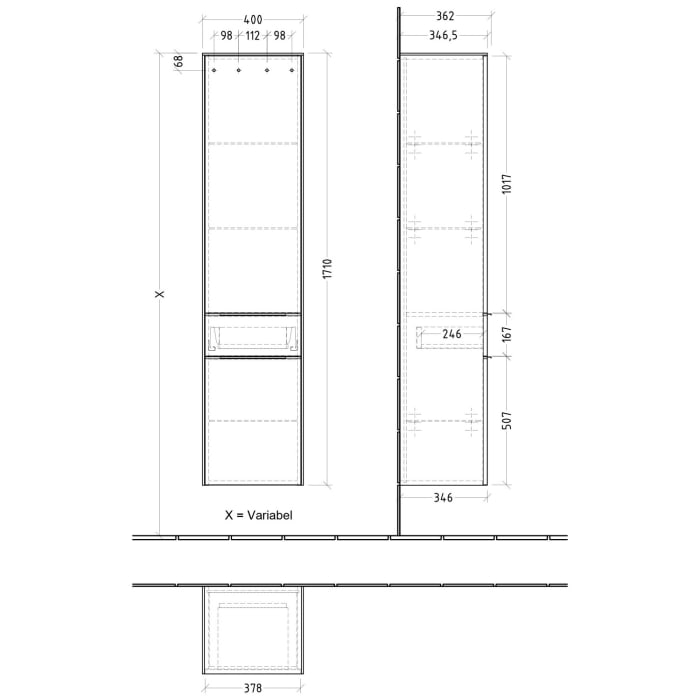 Villeroy & Boch Subway 3.0 Hochschrank 40 x 171 cm mit 1 Auszug und 2 Türen, Anschlag links