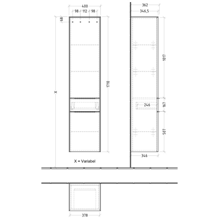 Villeroy & Boch Subway 3.0 Hochschrank 40 x 171 cm mit 1 Auszug und 2 Türen, Anschlag rechts