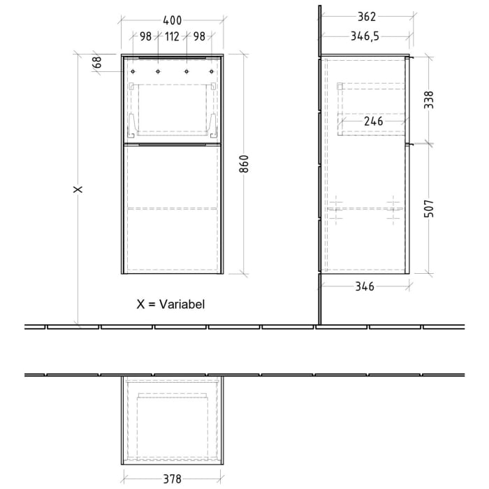Villeroy & Boch Subway 3.0 Seitenschrank 40 x 86 cm mit 1 Auszug und 1 Tür, Anschlag rechts