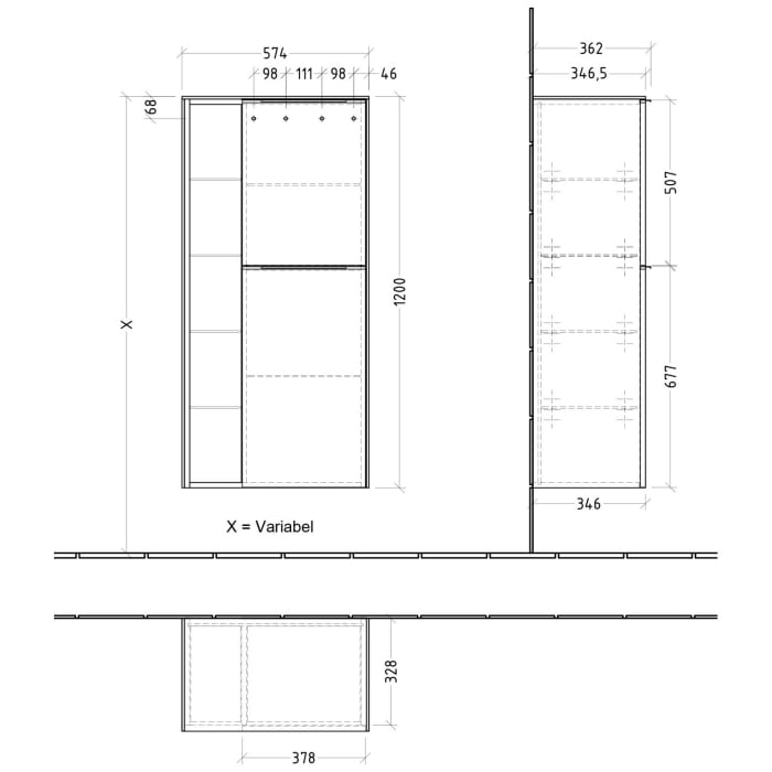 Villeroy & Boch Subway 3.0 Mittelschrank 57,4 x 120 cm mit 1 offenen Fach und 2 Türen, Anschlag rechts