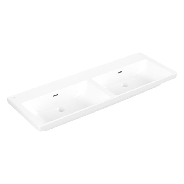 Villeroy & Boch Subway 3.0 Schrank-Doppelwaschtisch 130 cm, ohne Hahnloch, mit Überlauf