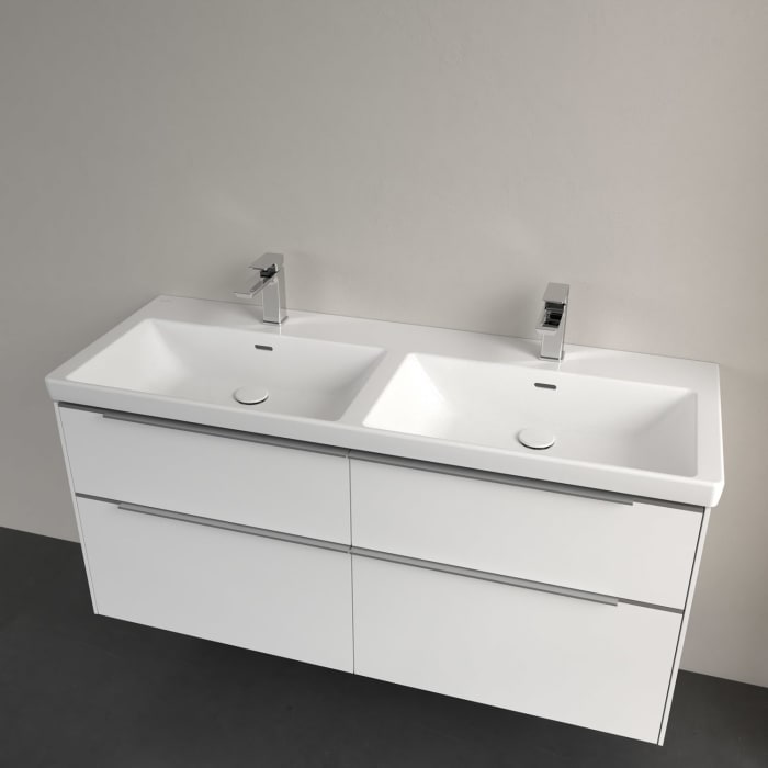 Villeroy & Boch Subway 3.0 Schrank-Doppelwaschtisch 130 cm, mit 2 Hahnlöchern, mit Überlauf