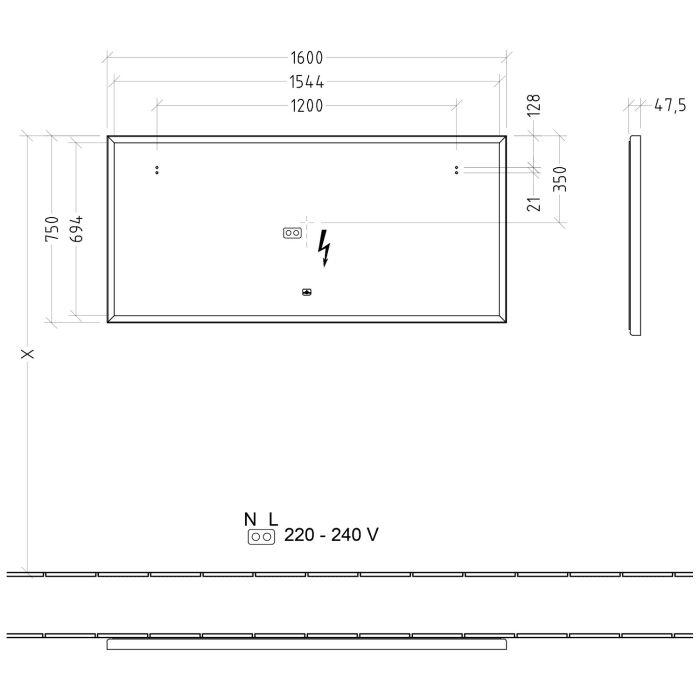 Villeroy & Boch Subway 3.0 Badspiegel mit Beleuchtung und Sensordimmer in Weiß Matt - 160 x 75 cm