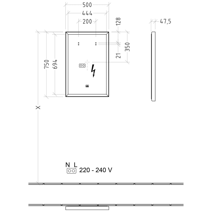 Villeroy & Boch Subway 3.0 Spiegel mit Beleuchtung 50 x 75 cm