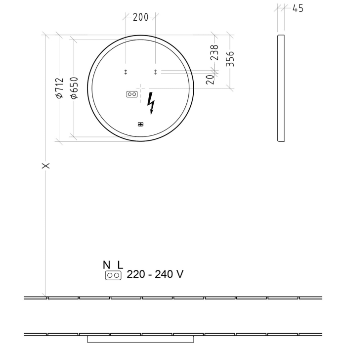 Villeroy & Boch Subway 3.0 Badspiegel mit Beleuchtung und Sensordimmer, Ø 71,2 cm in weiß matt