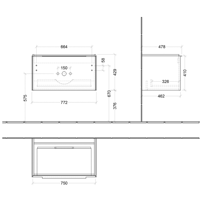 Villeroy & Boch Subway 3.0 Waschtischunterschrank 77,2 cm, 1 Auszug, ohne LED-Beleuchtung