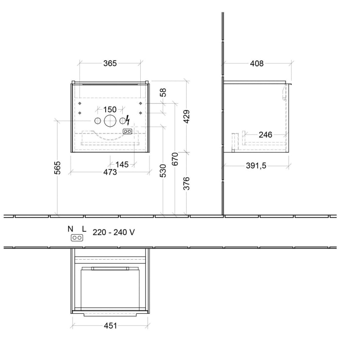 Villeroy & Boch Subway 3.0 Waschtischunterschrank 47,3 cm, 1 Auszug, mit LED-Beleuchtung