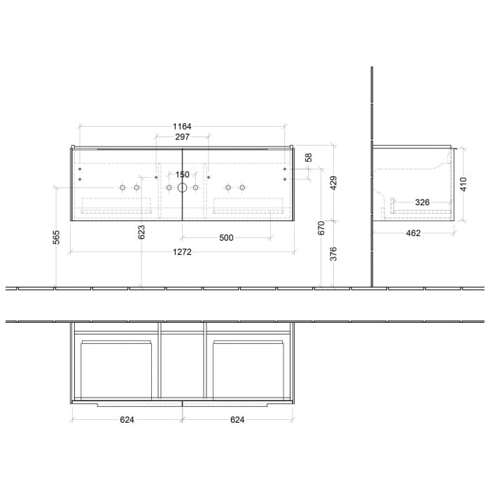 Villeroy & Boch Subway 3.0 Waschtischunterschrank 127,2 cm, 2 Auszüge, ohne LED-Beleuchtung