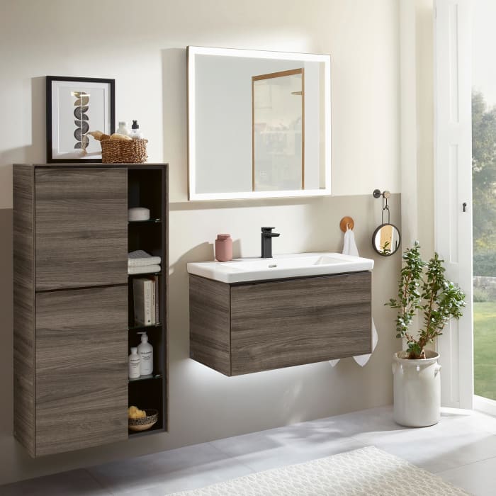 Villeroy & Boch Subway 3.0 Mittelschrank 57,4 x 120 cm mit 1 offenen Fach und 2 Türen, Anschlag links