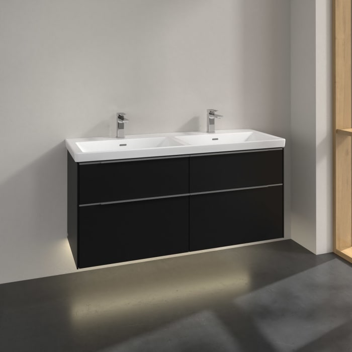 Villeroy & Boch Subway 3.0 Waschtischunterschrank 127,2 cm, 4 Auszüge, mit LED-Beleuchtung, für Doppel-Waschtisch