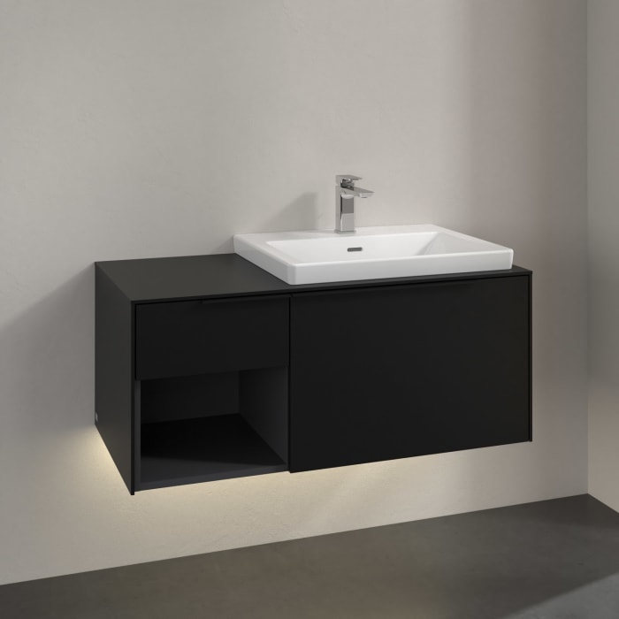 Villeroy & Boch Subway 3.0 Waschtischunterschrank 100,1 cm, 2 Auszüge und Regal links, mit LED-Beleuchtung