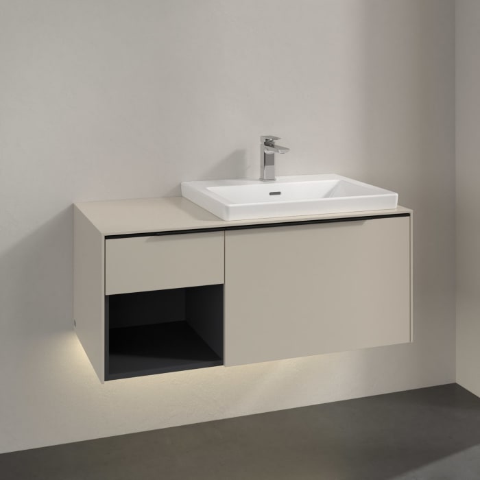 Villeroy & Boch Subway 3.0 Waschtischunterschrank 100,1 cm, 2 Auszüge und Regal links, mit LED-Beleuchtung
