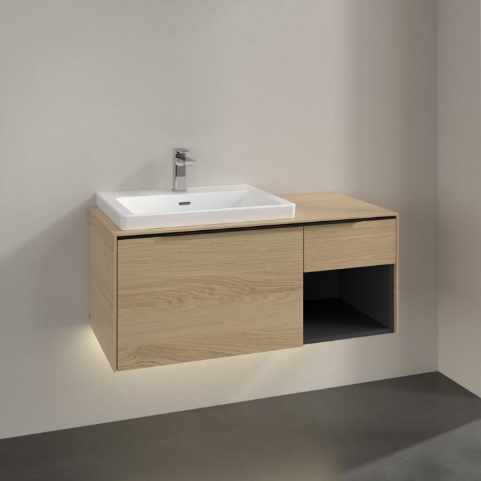 Villeroy & Boch Subway 3.0 Waschtischunterschrank 100,1 cm, 2 Auszüge und Regal rechts, mit LED-Beleuchtung